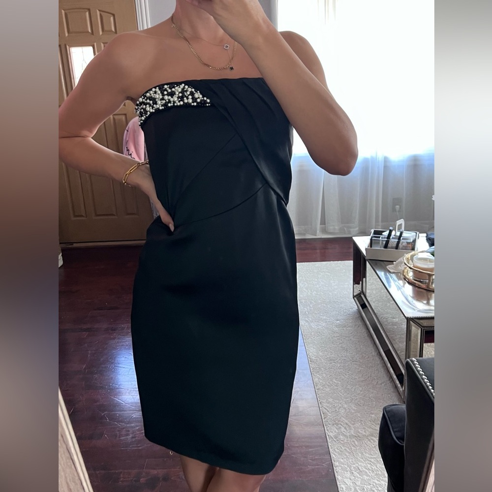 Hugo Boss Black and Silver One Shoulder Sheath Dress